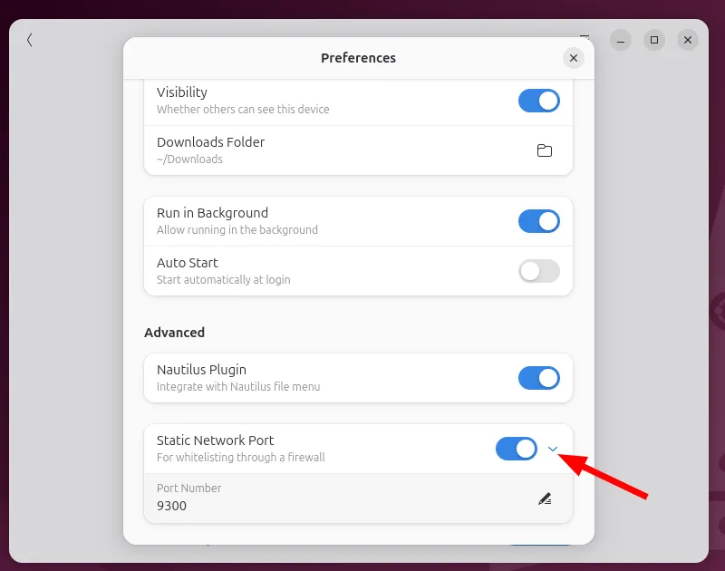 Bật cổng mạng tĩnh trên ứng dụng Packet Linux Client
