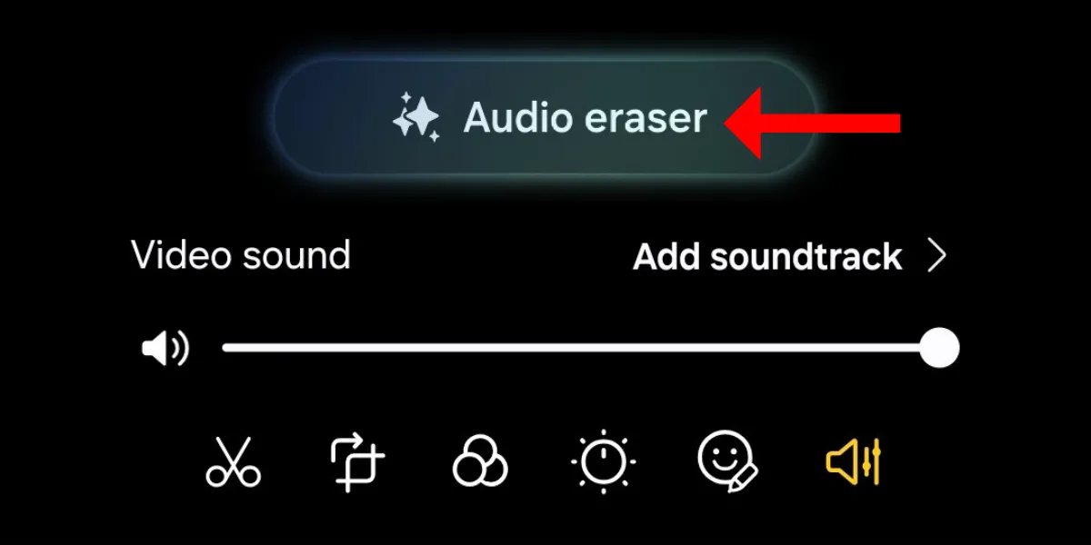 Biểu tượng Audio Eraser trong trình chỉnh sửa video của ứng dụng Thư viện Galaxy S25.