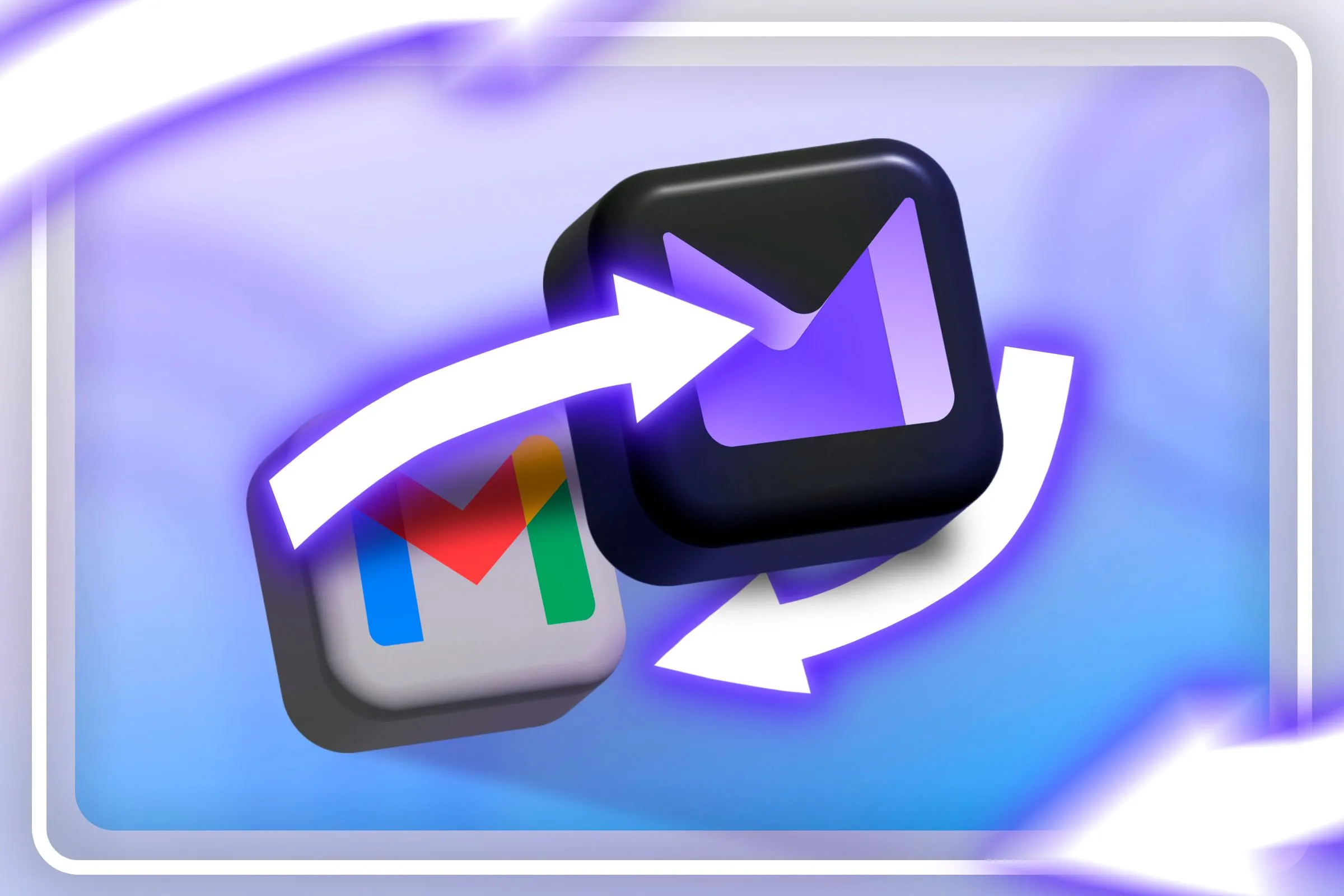 Biểu tượng Gmail và Proton Mail với mũi tên chỉ sự chuyển đổi, thể hiện việc chuyển từ Gmail sang dịch vụ email bảo mật Proton Mail.