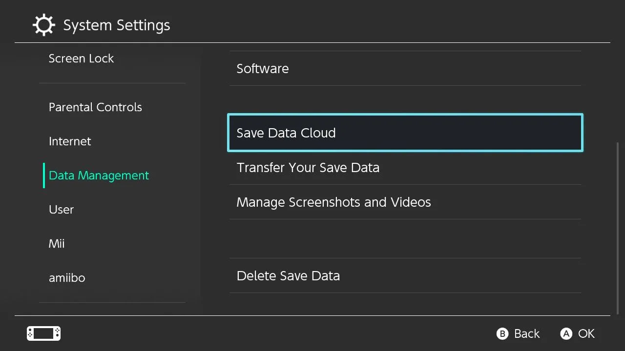 Biểu tượng lưu dữ liệu đám mây trên Nintendo Switch