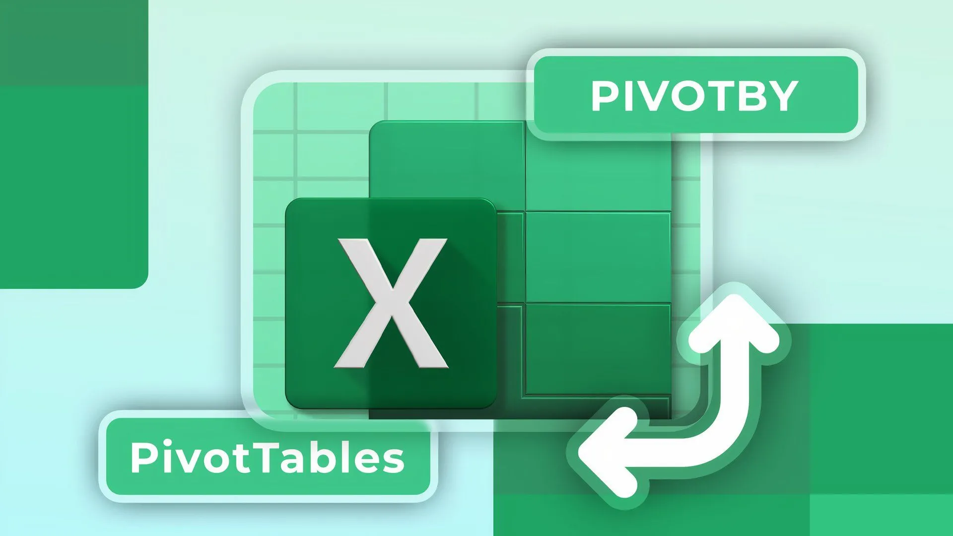 Biểu tượng Microsoft Excel cùng bảng tính, chữ PivotTables và PIVOTBY cạnh bên.
