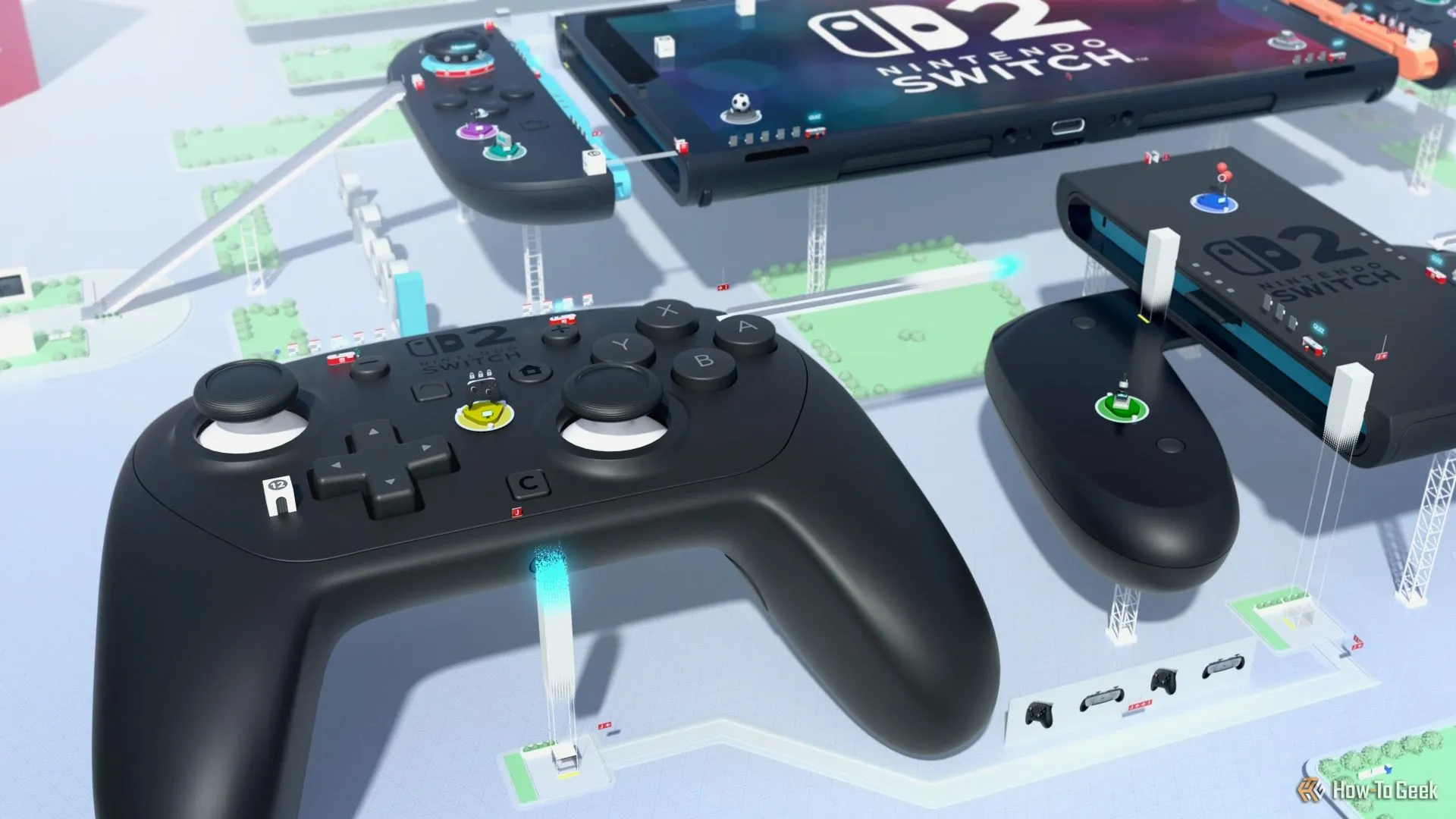 Bộ điều khiển Nintendo Switch 2 Pro Controller và máy console trong Welcome Tour.