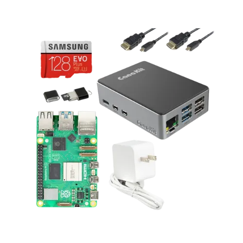 Bộ kit Raspberry Pi CanaKit với các linh kiện đi kèm.
