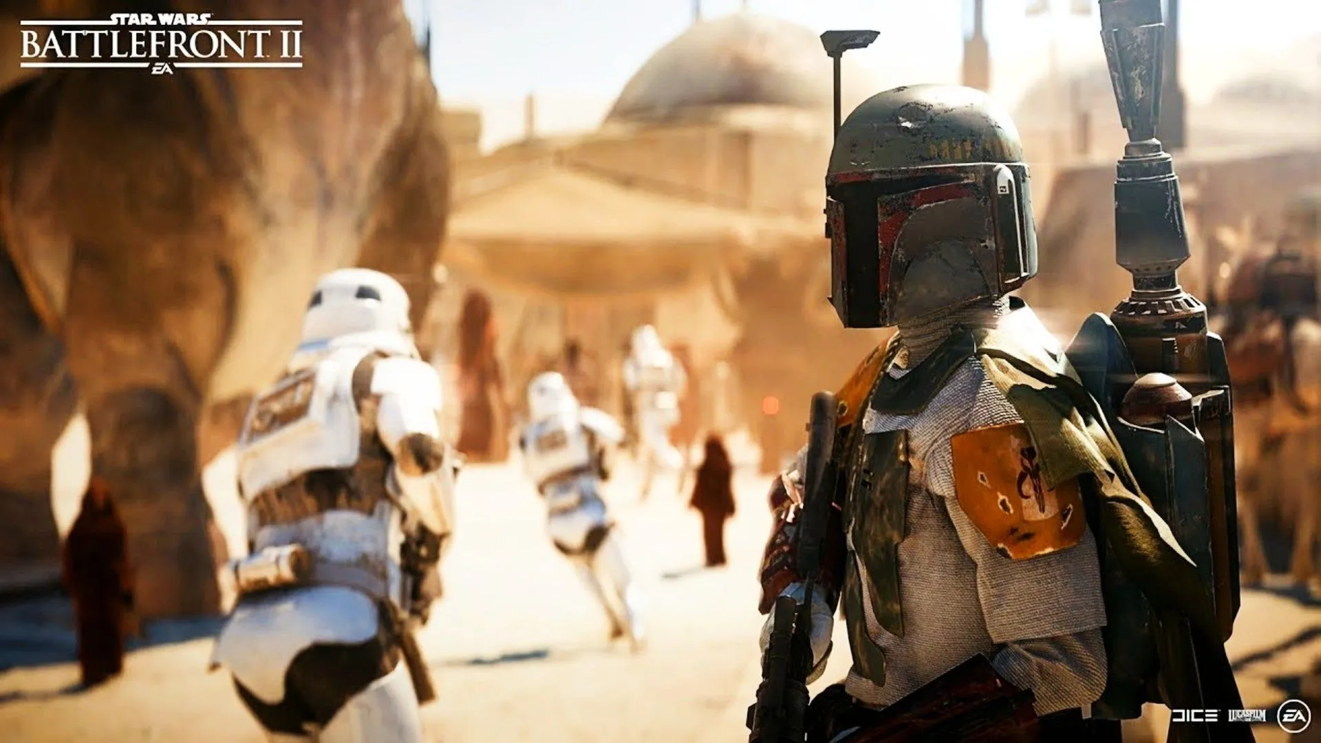 Boba Fett cùng Stormtrooper đang chạy trốn trong Star Wars Battlefront 2