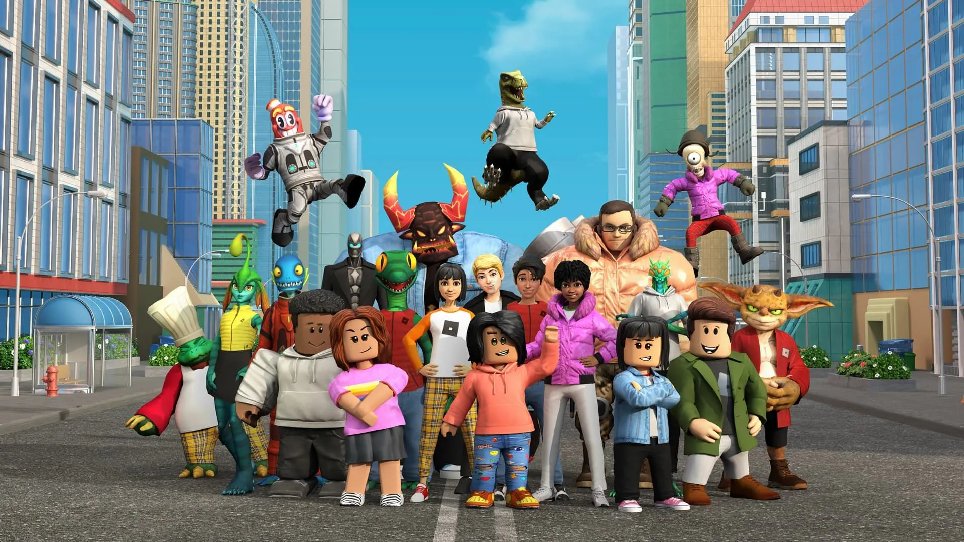 Các avatar người chơi Roblox đứng cạnh nhau, thể hiện tương tác voice chat trong cộng đồng game.