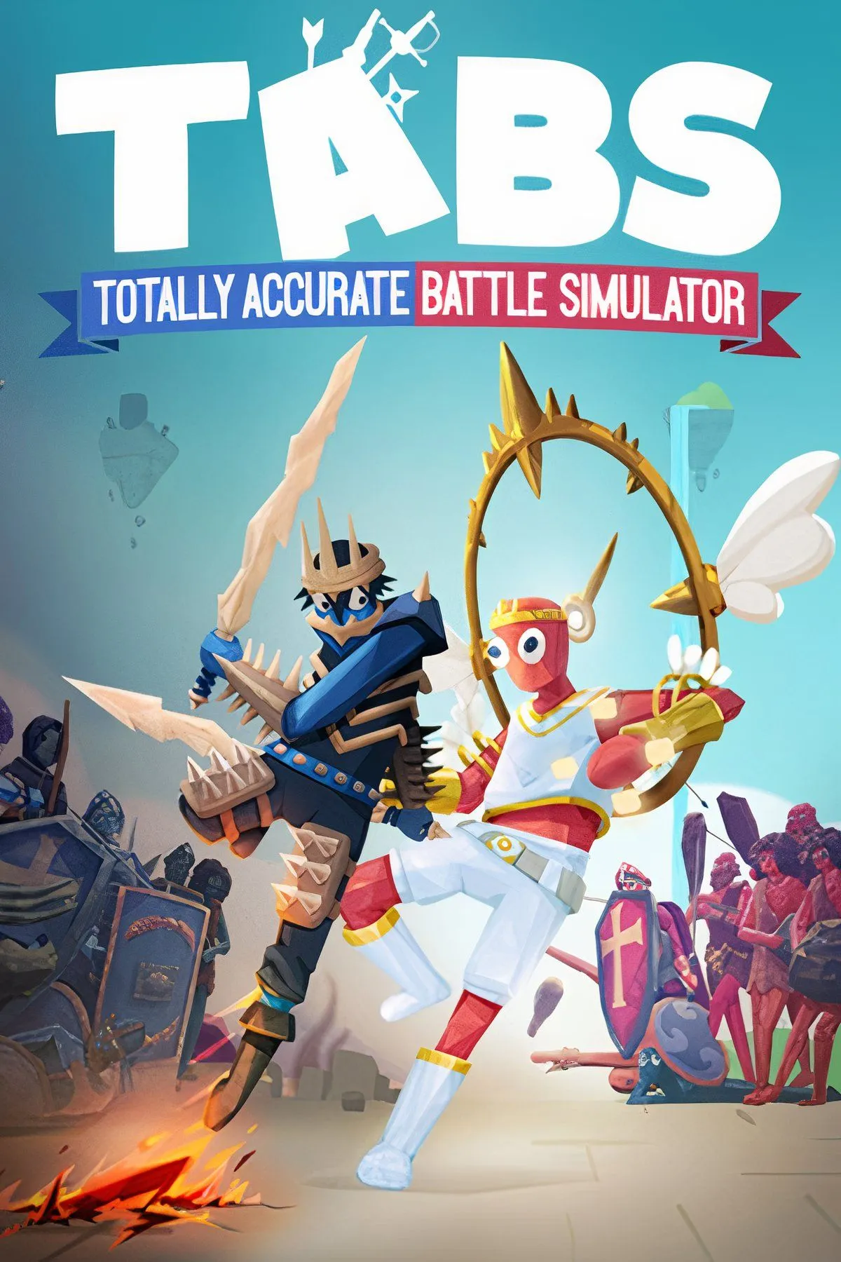 Các đơn vị wobbler trong Totally Accurate Battle Simulator đang tham gia vào một trận chiến hỗn loạn với hiệu ứng vật lý ragdoll hài hước, bay lộn tứ tung trên chiến trường
