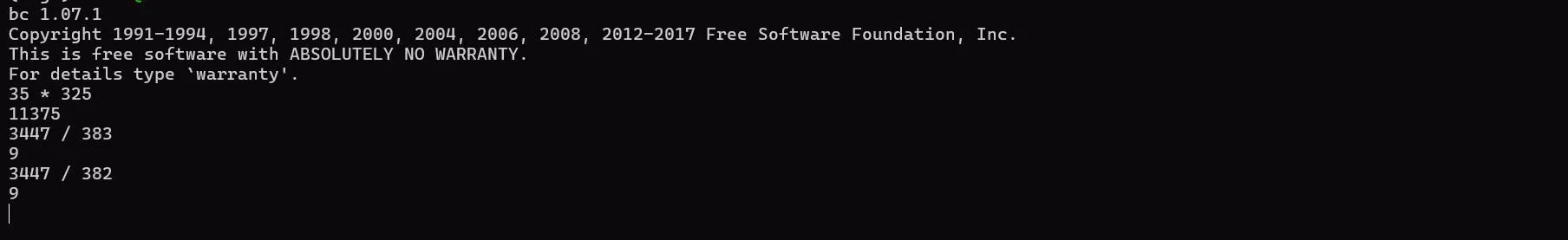 Các phép tính cơ bản được thực hiện bằng công cụ bc trên terminal Linux