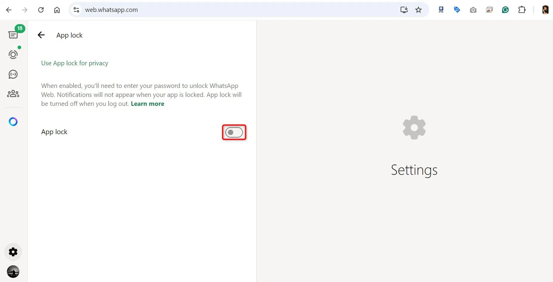 Các trường nhập mật khẩu để kích hoạt tính năng khóa ứng dụng trên WhatsApp Web