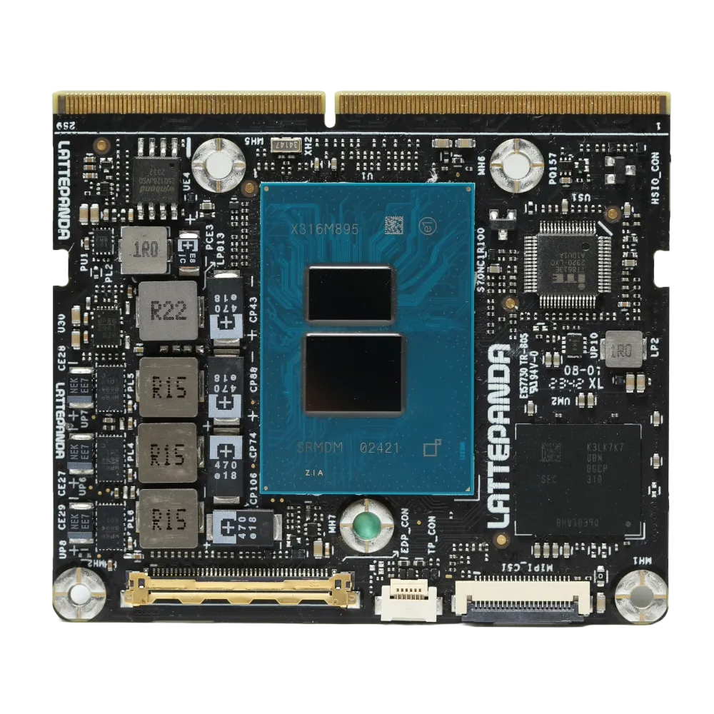 Cận cảnh module điện toán LattePanda Mu với CPU Intel N100, thích hợp cho các ứng dụng công nghiệp và nhúng.