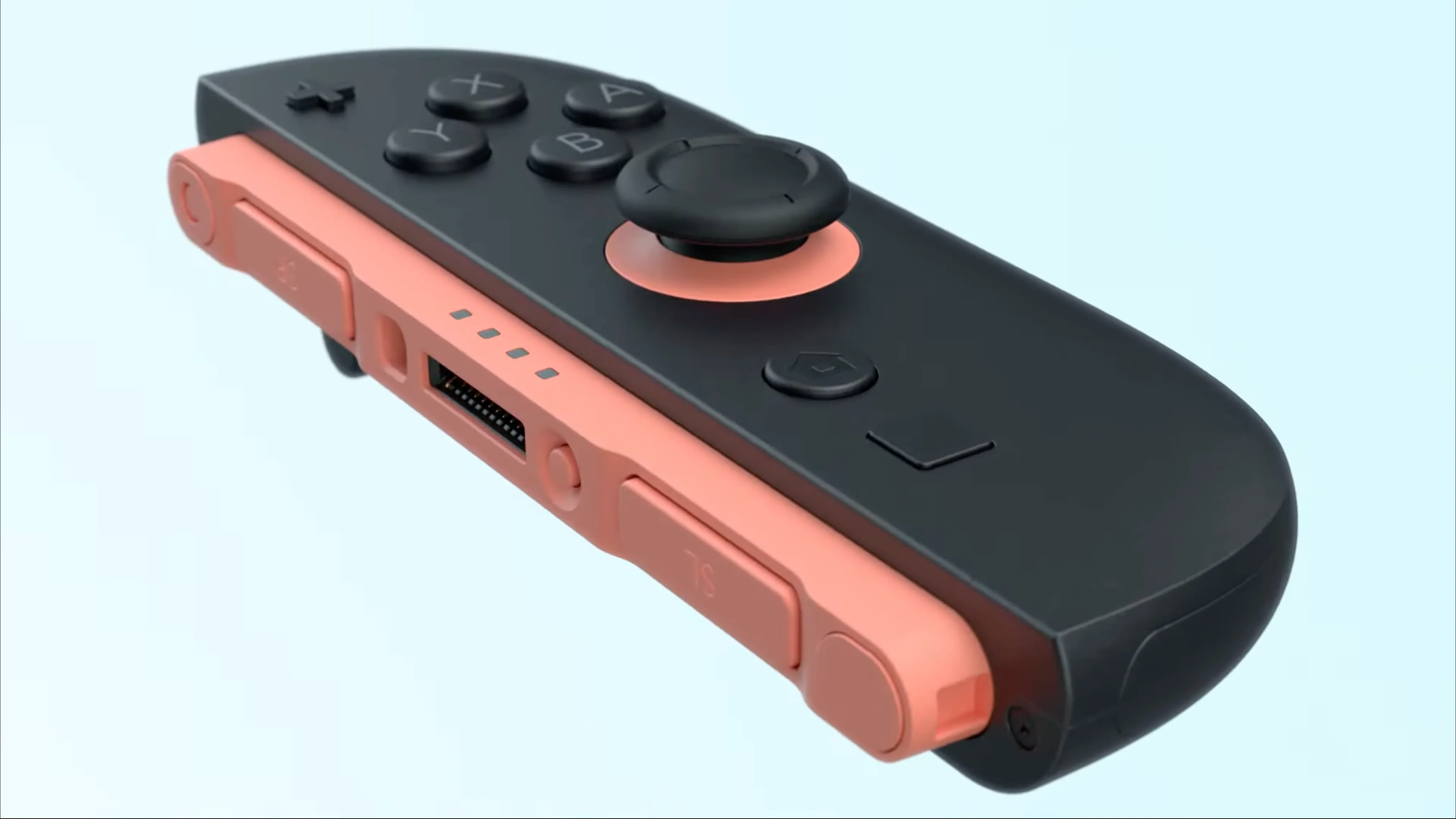Cận cảnh tay cầm Joy-Con màu xám của Nintendo Switch 2, cho thấy các nút bấm được làm lớn hơn