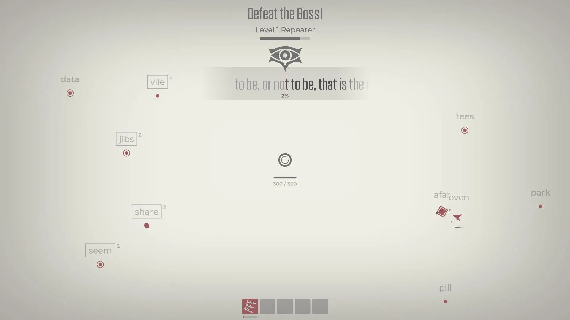 Cảnh đánh boss kịch tính trong game luyện gõ phím Glyphica: Typing Survival