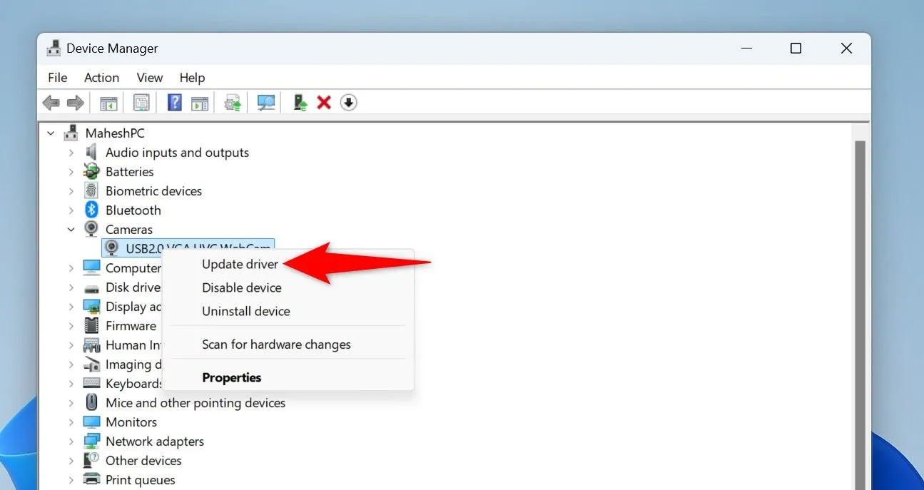 Cập nhật trình điều khiển thiết bị qua Device Manager để đảm bảo tính tương thích và hiệu năng