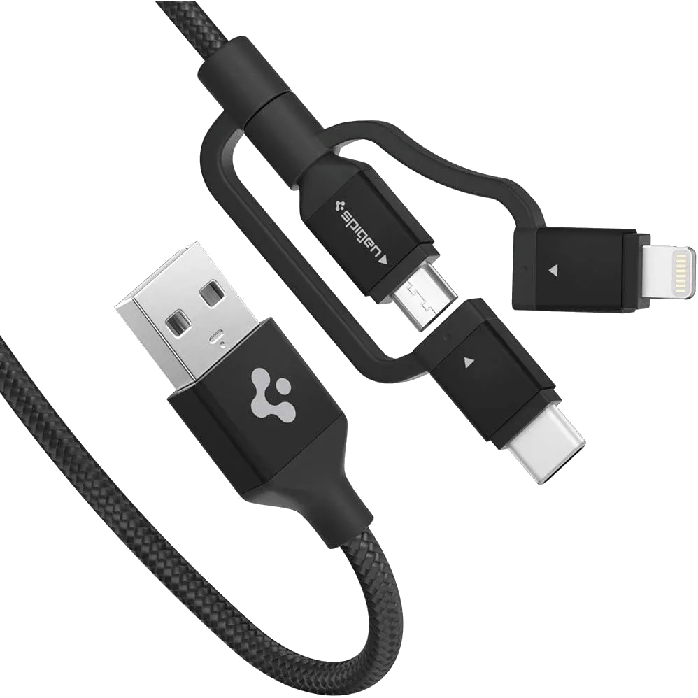 Cáp sạc Spigen DuraSync 3-trong-1 tiện lợi với cổng USB-C, Lightning và Micro-USB