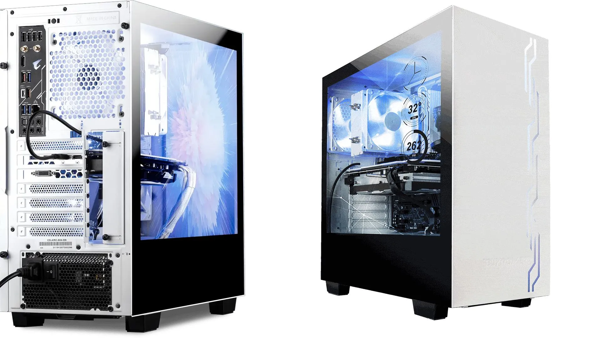 Case iBuyPower Snowblind S với màn hình trong suốt hiển thị hoạt ảnh cá nhân hóa