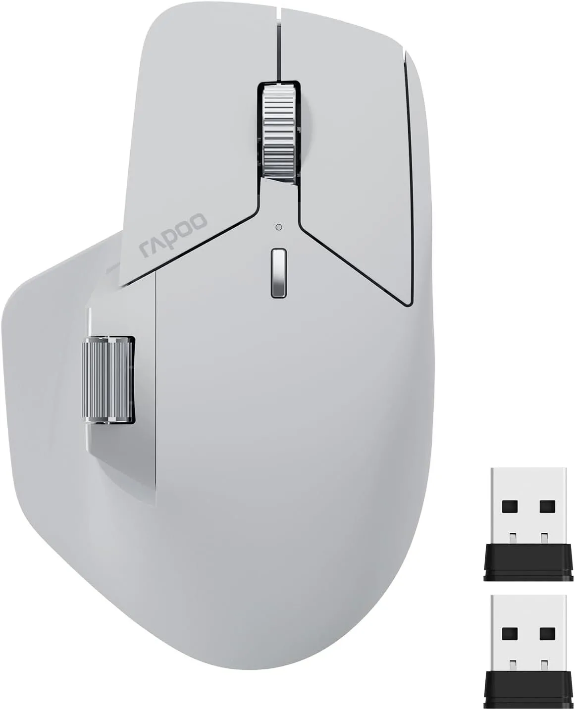 Chuột Rapoo MT760 nhìn từ trên xuống, thể hiện thiết kế công thái học tương tự MX Master với mức giá phải chăng hơn