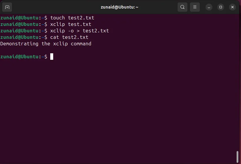 Chuyển nội dung từ clipboard vào một file mới trên Linux bằng cách sử dụng xclip -o và phép chuyển hướng.