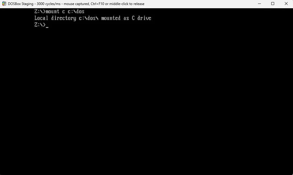 Đã mount ổ C ảo của DOSBox vào thư mục DOS trên máy tính thật.