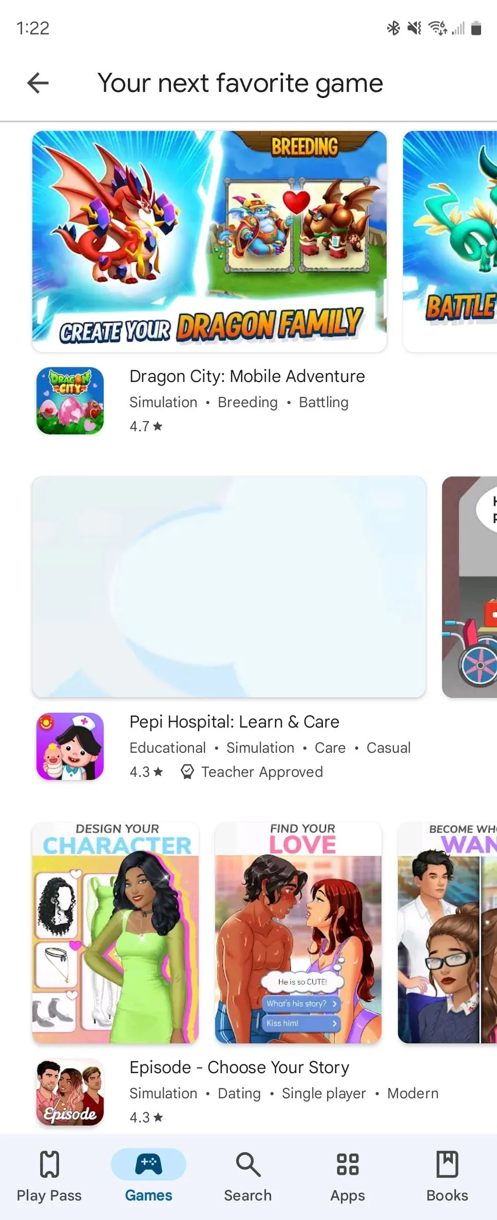 Danh sách các game được đề xuất trên Google Play Store, thường ưu tiên game có IAP.