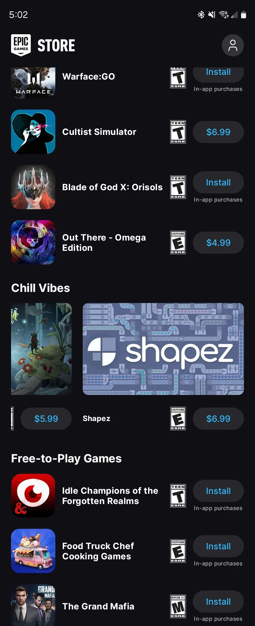 Danh sách các game được tuyển chọn trên Epic Games Store cho Android, tập trung vào game chất lượng.