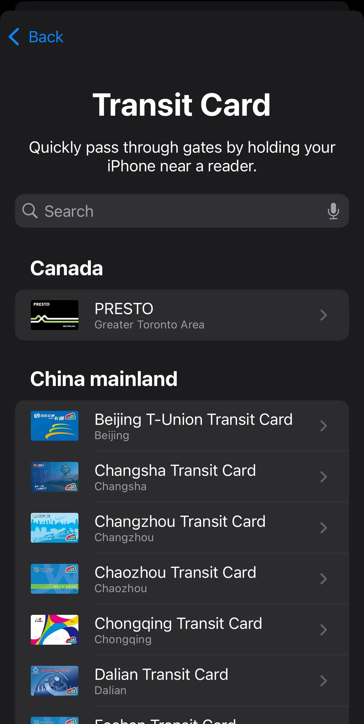 Danh sách các thẻ giao thông công cộng có sẵn trên Apple Wallet