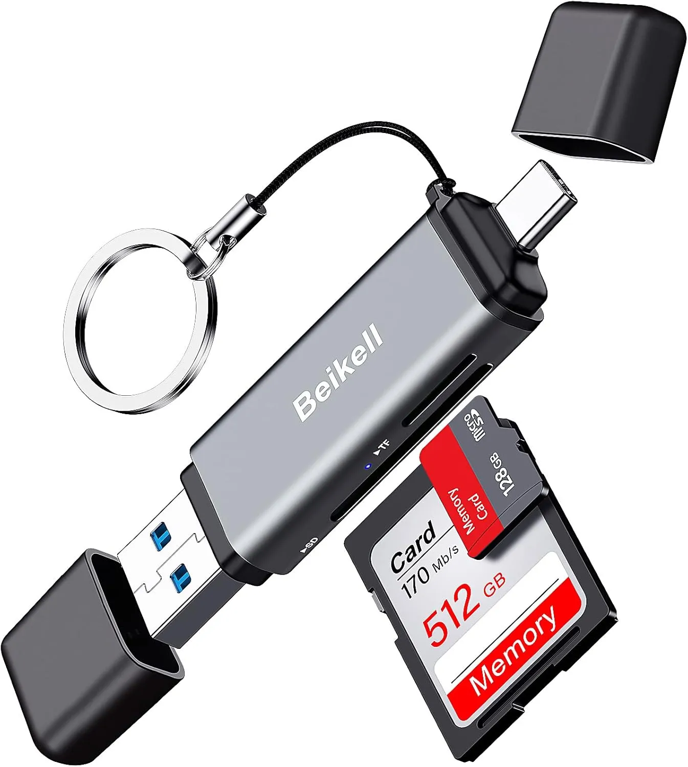 Đầu đọc thẻ SD và MicroSD Beikell di động, hỗ trợ chuyển dữ liệu nhanh chóng