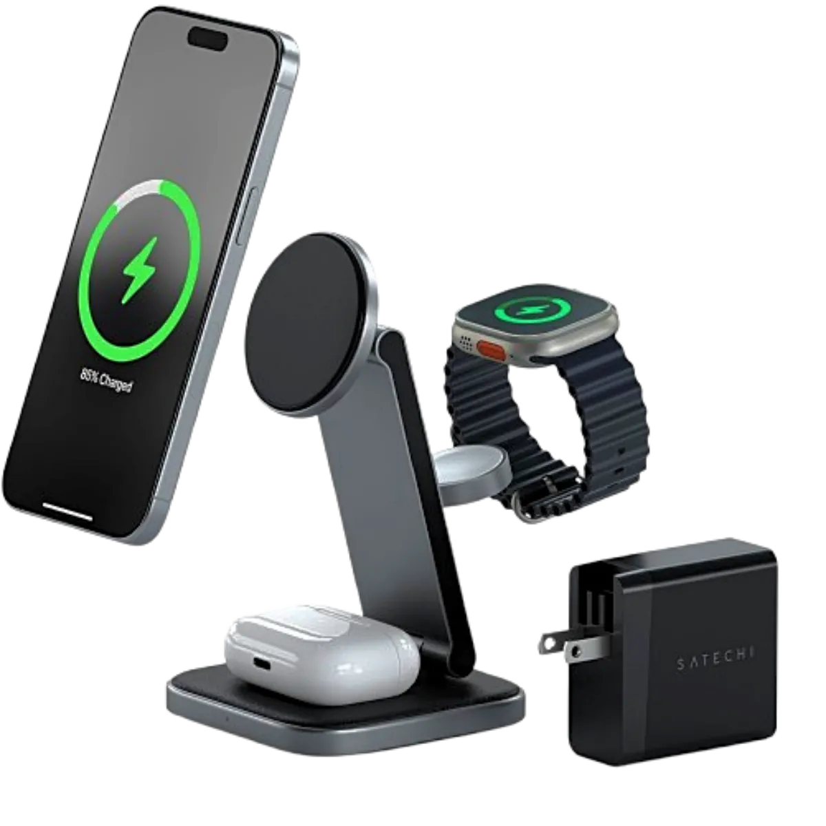 Đế sạc không dây Satechi 3-trong-1 Foldable Qi2, giải pháp sạc gọn gàng cho người dùng Apple khi làm việc từ xa