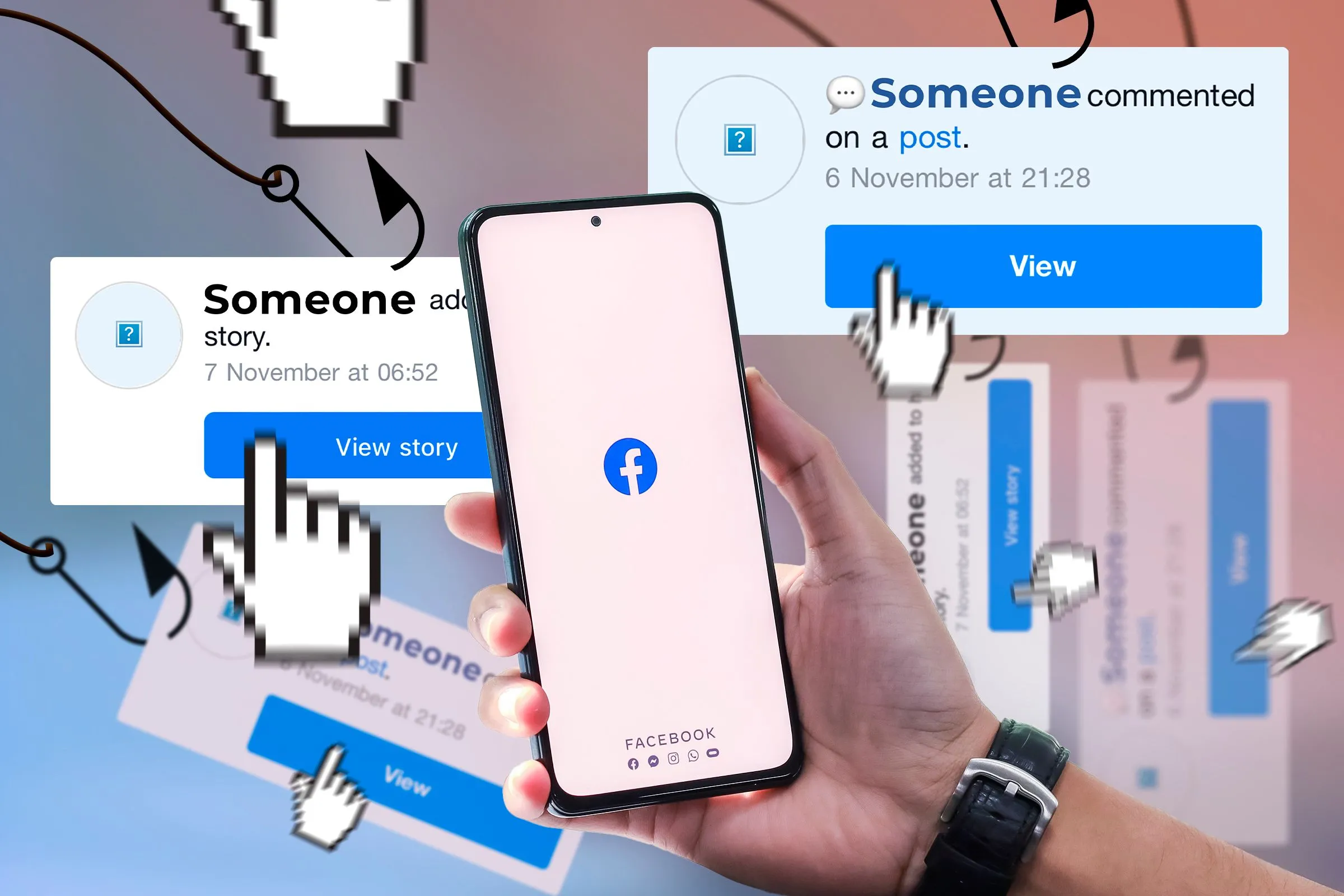 Điện thoại hiển thị logo Facebook, minh họa việc mạng xã hội có thể theo dõi hoạt động trực tuyến của bạn