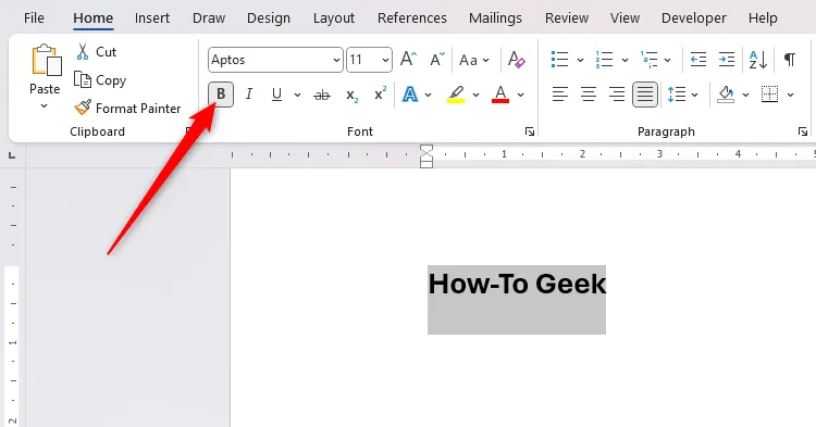 Đoạn văn bản &quot;How-To Geek&quot; được định dạng in đậm trong Microsoft Word