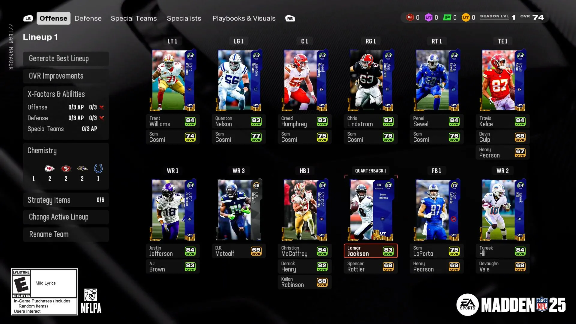 Đội hình Ultimate Team trong Madden 25, minh họa rõ nét cơ chế gói thẻ bài ảo và pay-to-win.