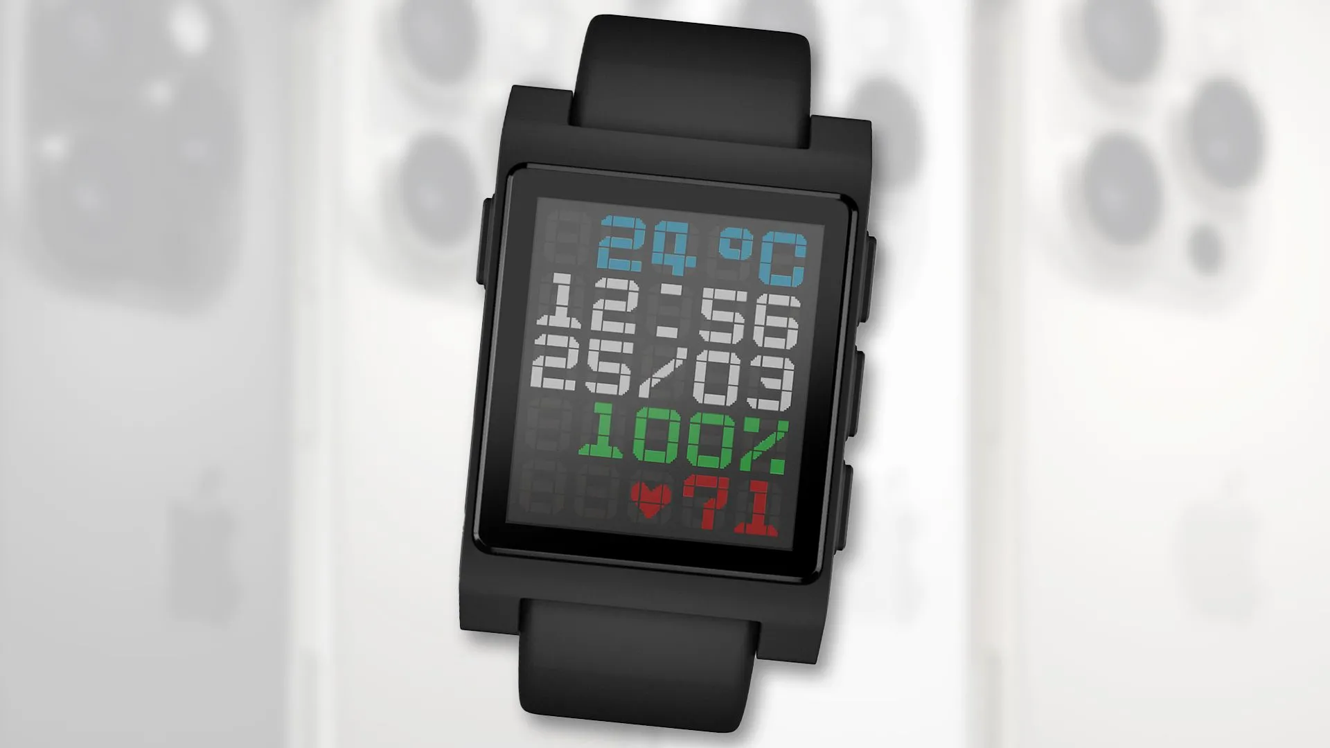 Đồng hồ thông minh PebbleOS Core Time 2 cùng một nhóm iPhone.