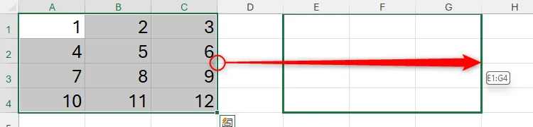 Dữ liệu Excel được kéo thả bằng chuột phải để sao chép hoặc di chuyển nhanh chóng