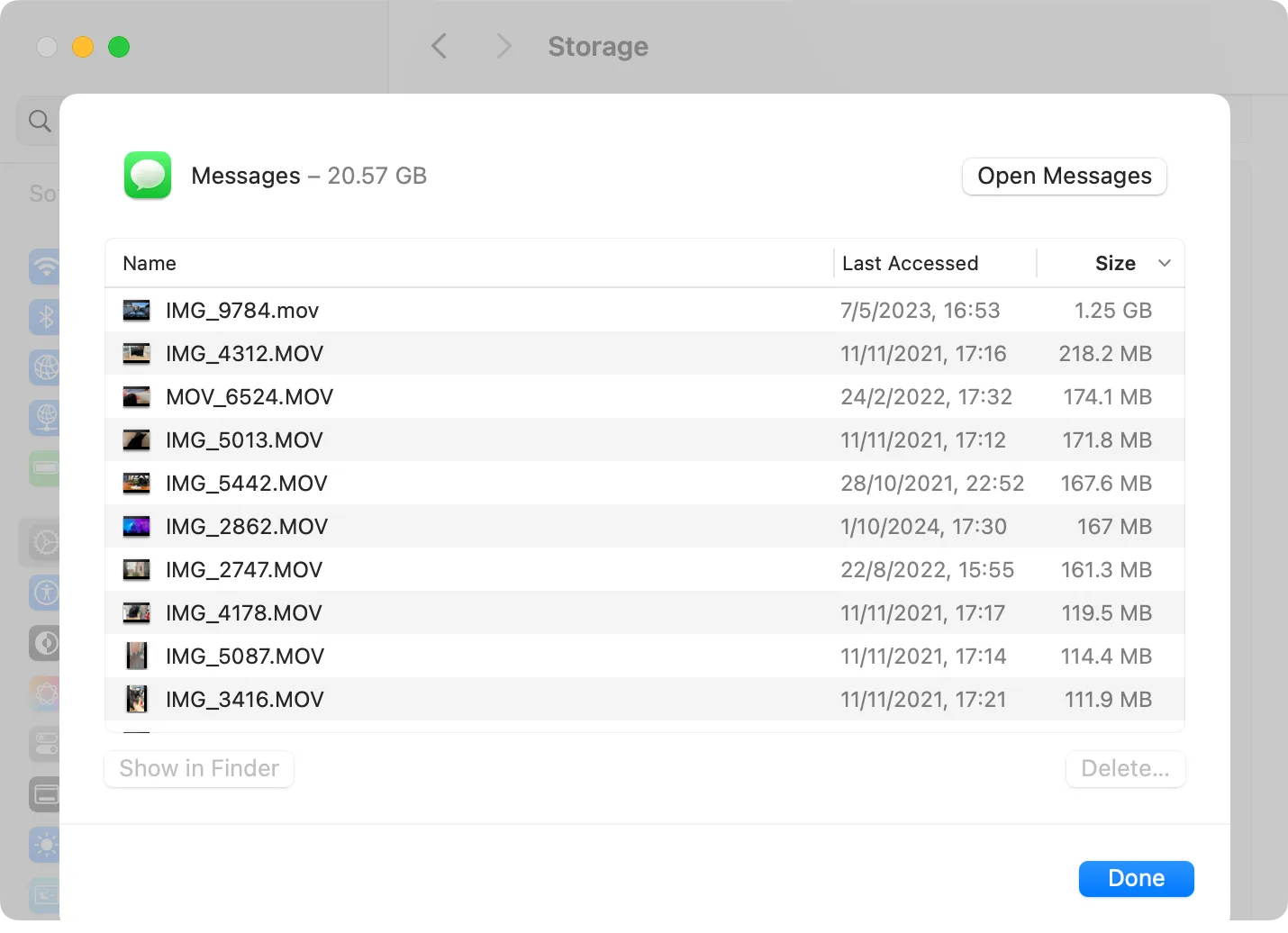 Dữ liệu tin nhắn cục bộ trên macOS được hiển thị trong phần Lưu trữ.
