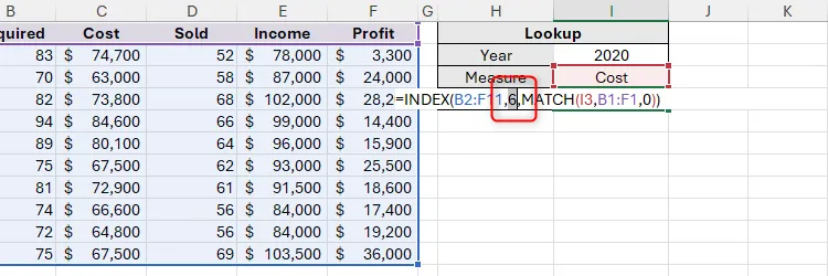 F9 được nhấn sau khi một phần công thức trong Microsoft Excel được chọn để hiển thị rằng nó tạo ra kết quả mong đợi.