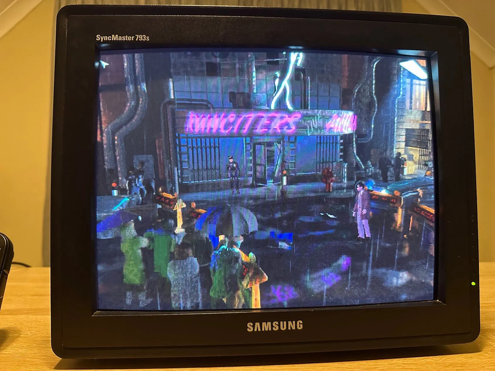 Game Blade Runner chạy trên màn hình CRT, thể hiện thẩm mỹ đặc trưng của trò chơi phiêu lưu dựa trên phim.