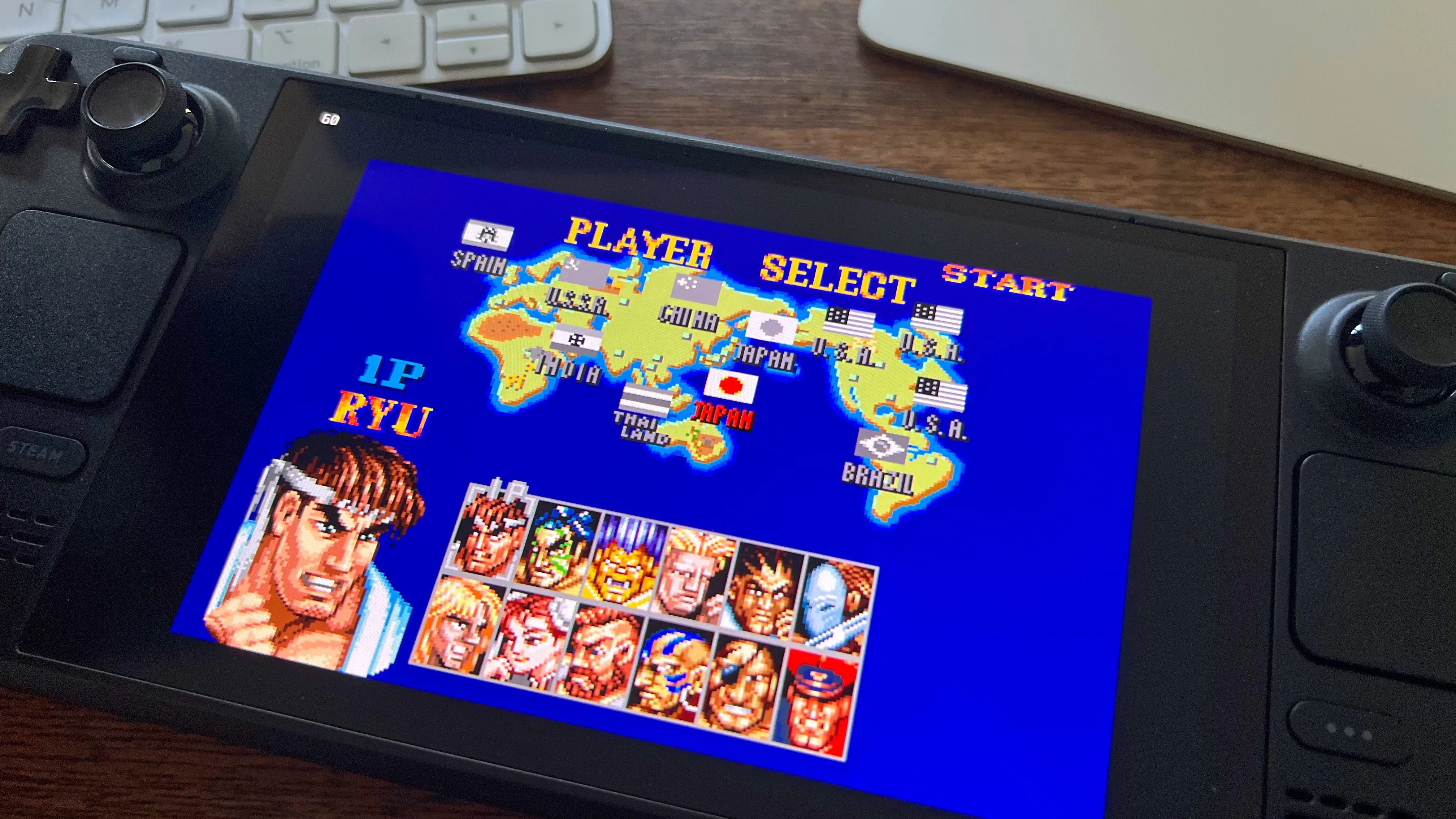 Game Super Street Fighter II Turbo được chơi trên Steam Deck, thể hiện độ chính xác của các nút bấm