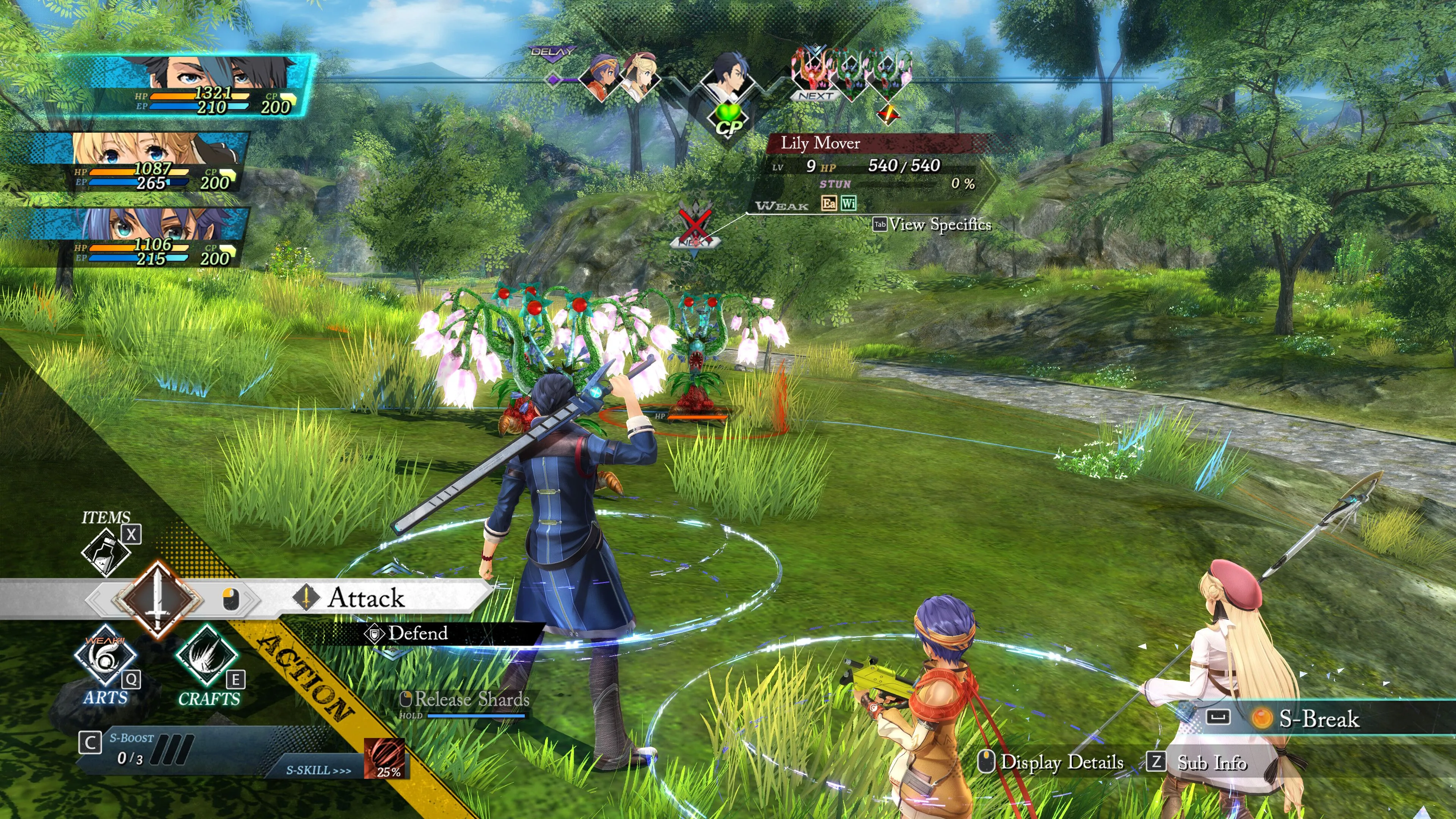 Gameplay chiến đấu của The Legend of Heroes: Trails Through Daybreak, một phần của series Trails