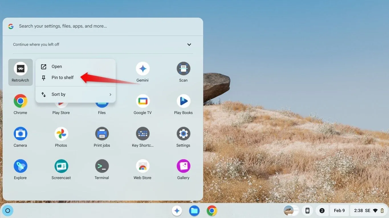 Ghim một ứng dụng thường dùng vào thanh Shelf trên ChromeOS để truy cập nhanh.