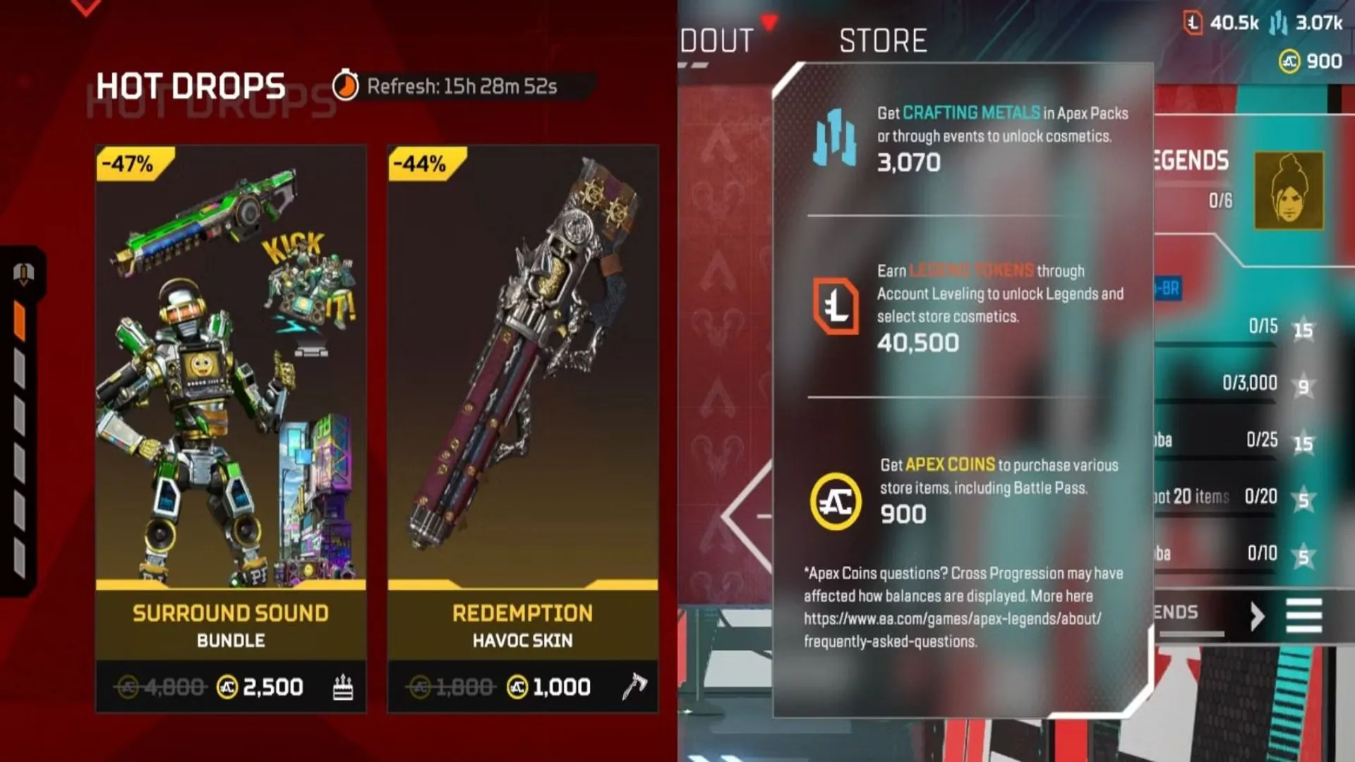 Giao diện các loại tiền tệ kỹ thuật số trong Apex Legends, một ví dụ điển hình về hệ thống đa tiền tệ phức tạp.