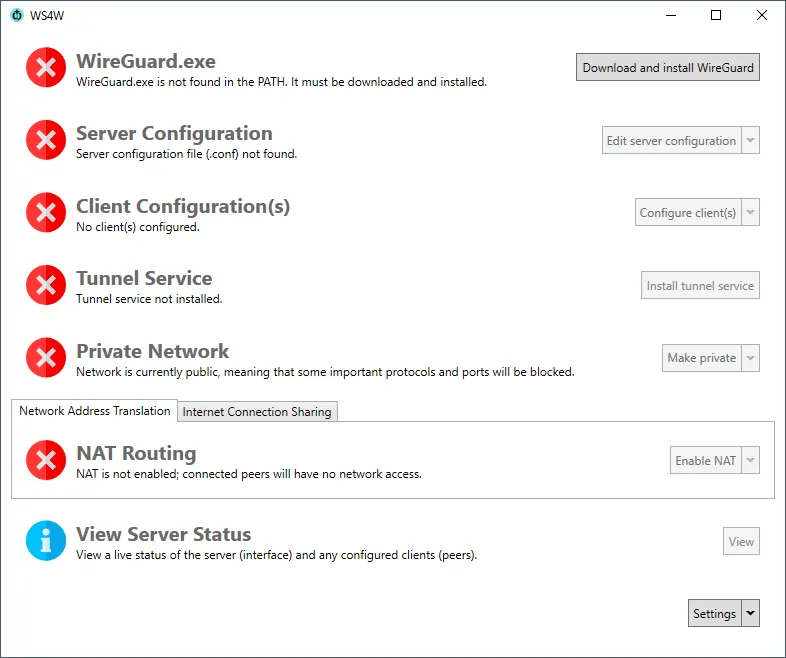 Giao diện chính của Wg Server for Windows, công cụ thiết lập Wireguard VPN dễ dàng