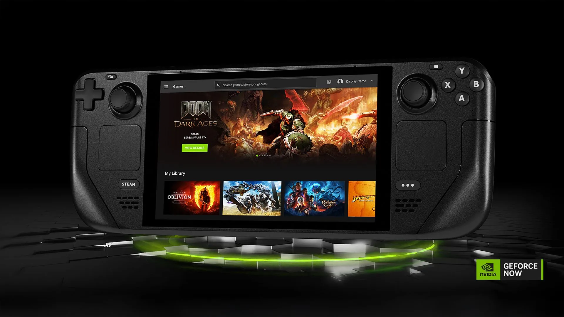 Giao diện dịch vụ GeForce Now của NVIDIA đang chạy trên thiết bị chơi game cầm tay Steam Deck