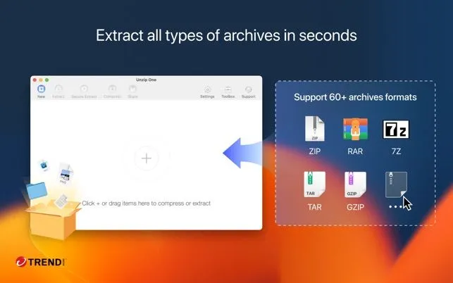 Giao diện đơn giản của Unzip One cho macOS, hỗ trợ giải nén file RAR, ZIP
