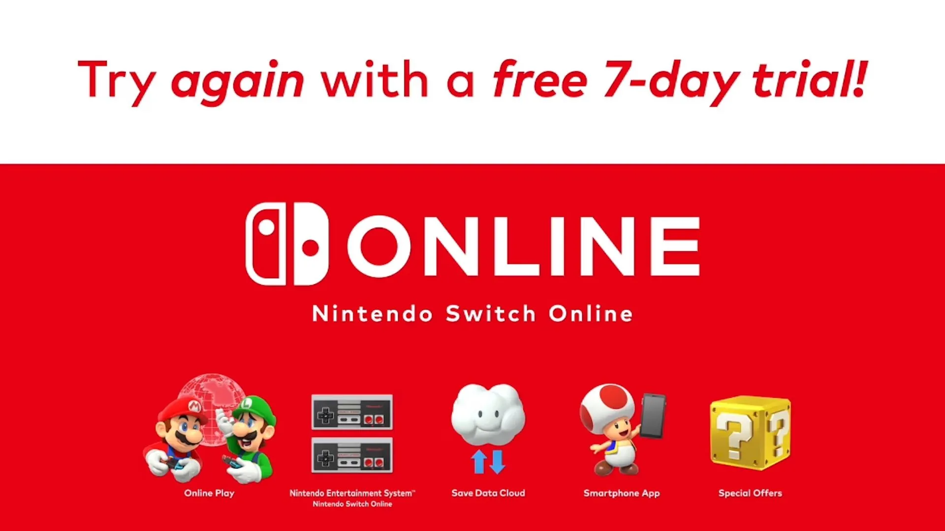 Giao diện dùng thử miễn phí Nintendo Switch Online 7 ngày