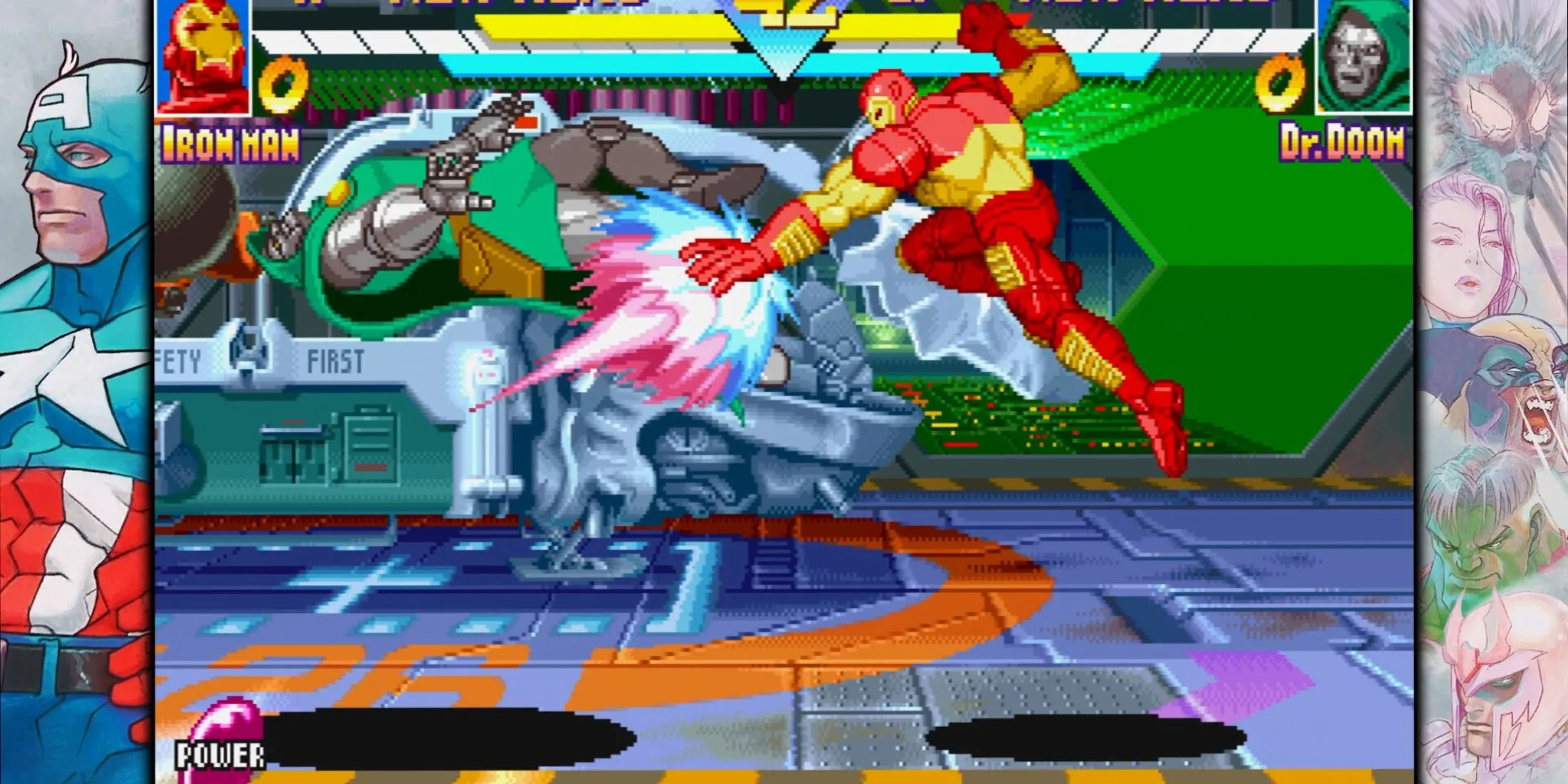 Giao diện gameplay của Marvel Vs. Capcom 2: New Age of Heroes, một tựa game đối kháng kinh điển