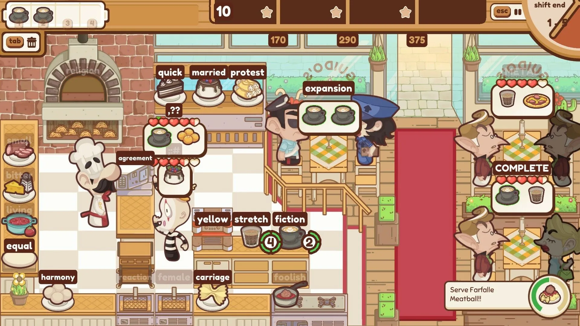 Giao diện gameplay nấu ăn và quản lý nhà hàng trong The Chef's Shift