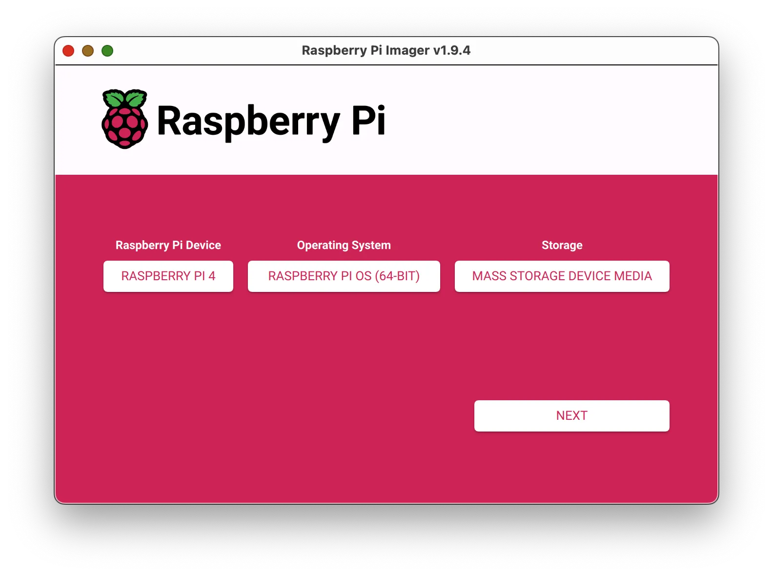 Giao diện phần mềm Raspberry Pi Imager để cài đặt hệ điều hành.