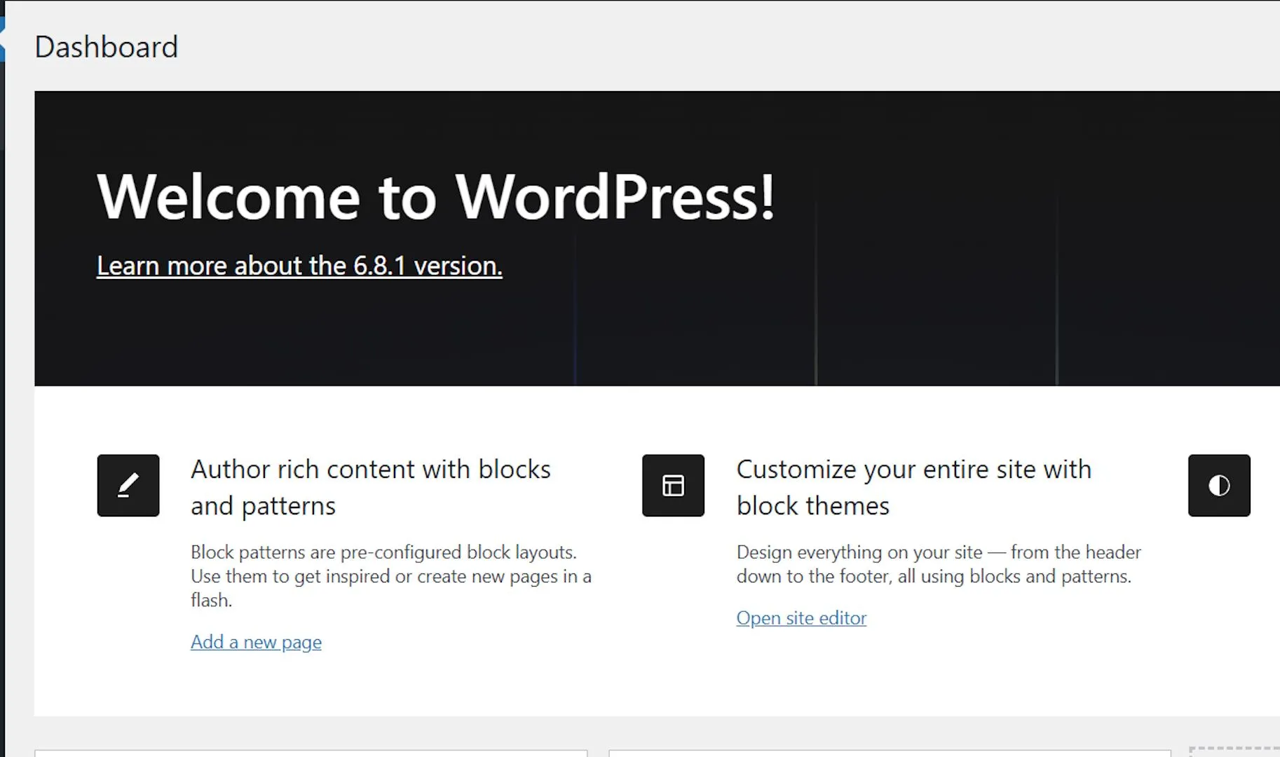 Giao diện quản trị backend của một trang WordPress miễn phí đã được cài đặt thành công trên Free Domain.