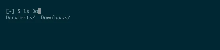 Giao diện terminal macOS với lệnh 'ls Do' hiển thị hai thư mục 'Documents' và 'Downloads' sau khi nhấn Tab, minh họa tính năng hoàn thành tuần tự.