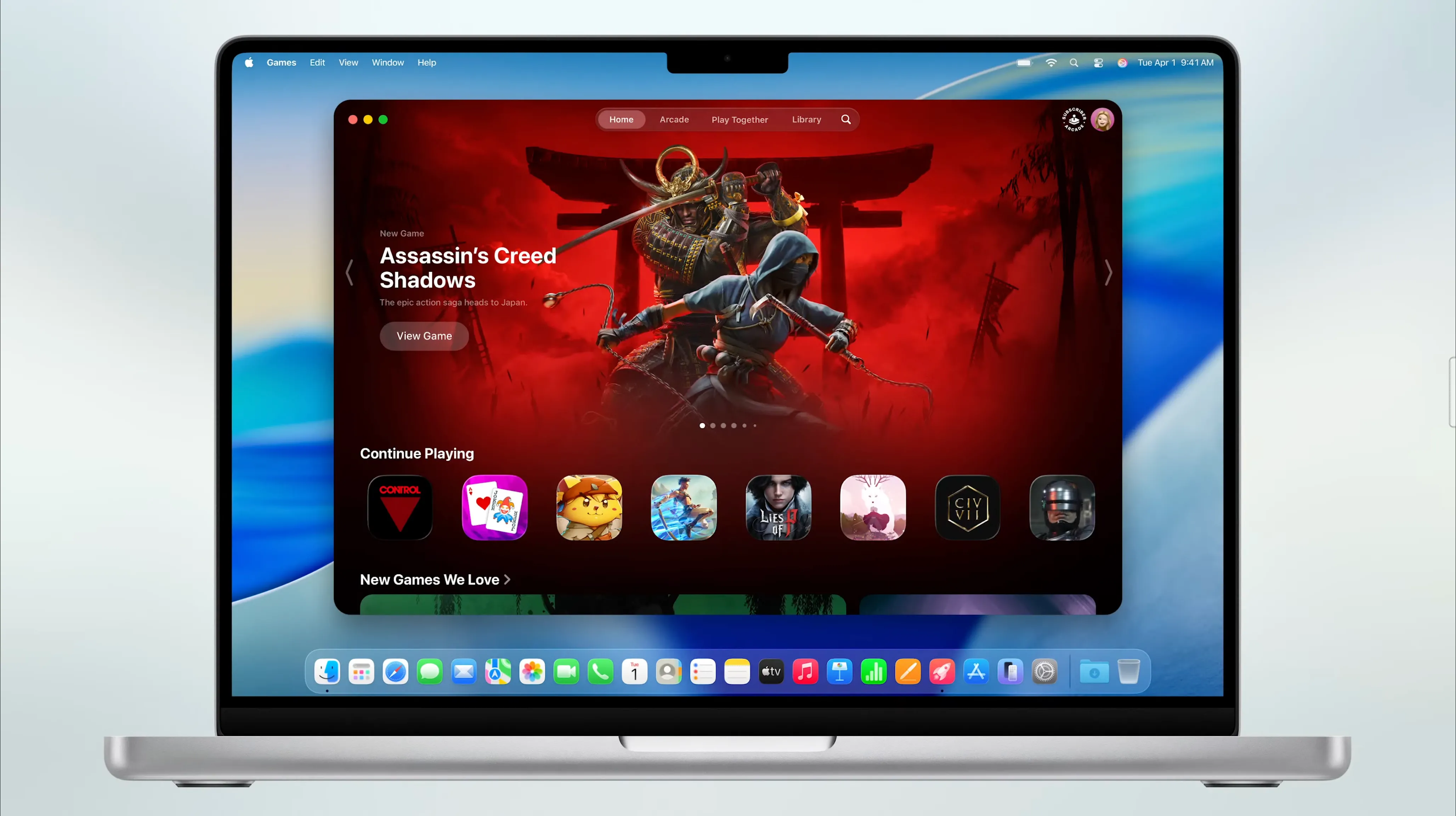 Giao diện ứng dụng Games mới trên macOS 26 Tahoe, tập hợp tất cả trò chơi vào một nơi và cải thiện trải nghiệm chơi game trên Mac.