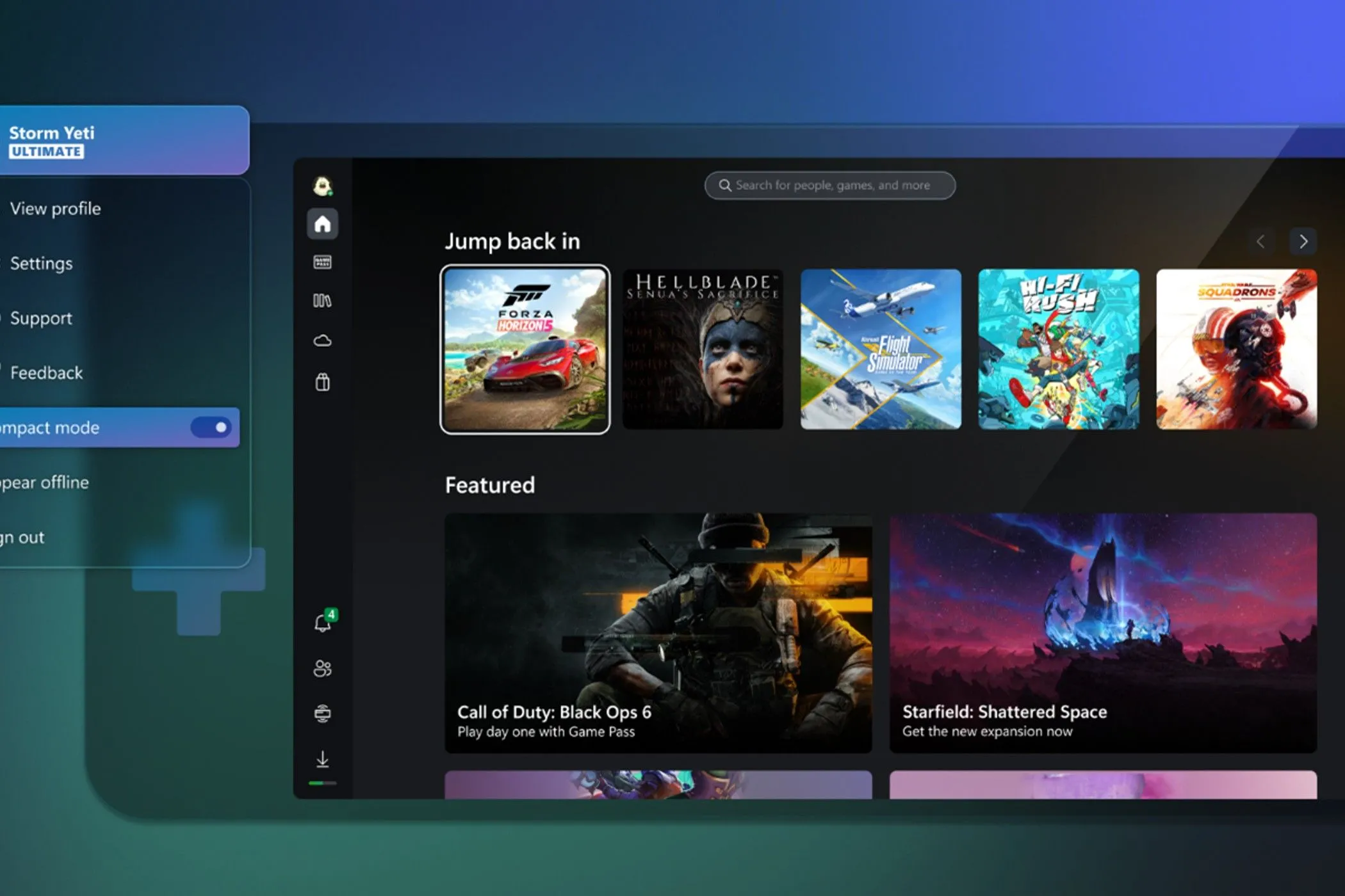 Giao diện ứng dụng Xbox trên PC với game Call of Duty Black Ops 6, minh họa tính năng Quick Resume mong muốn trên Steam Deck 2