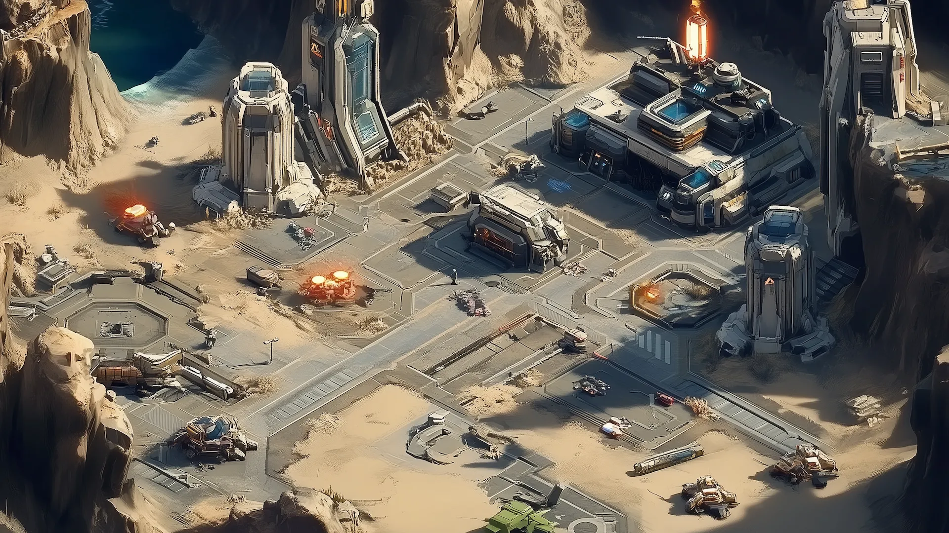Hình ảnh gameplay chiến thuật thời gian thực isometric trong Tempest Rising với bối cảnh tương lai.